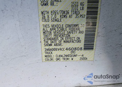 2012 Nissan Frontier Sv from USA, damaged, VIN 1N6AD0EV4CC460808